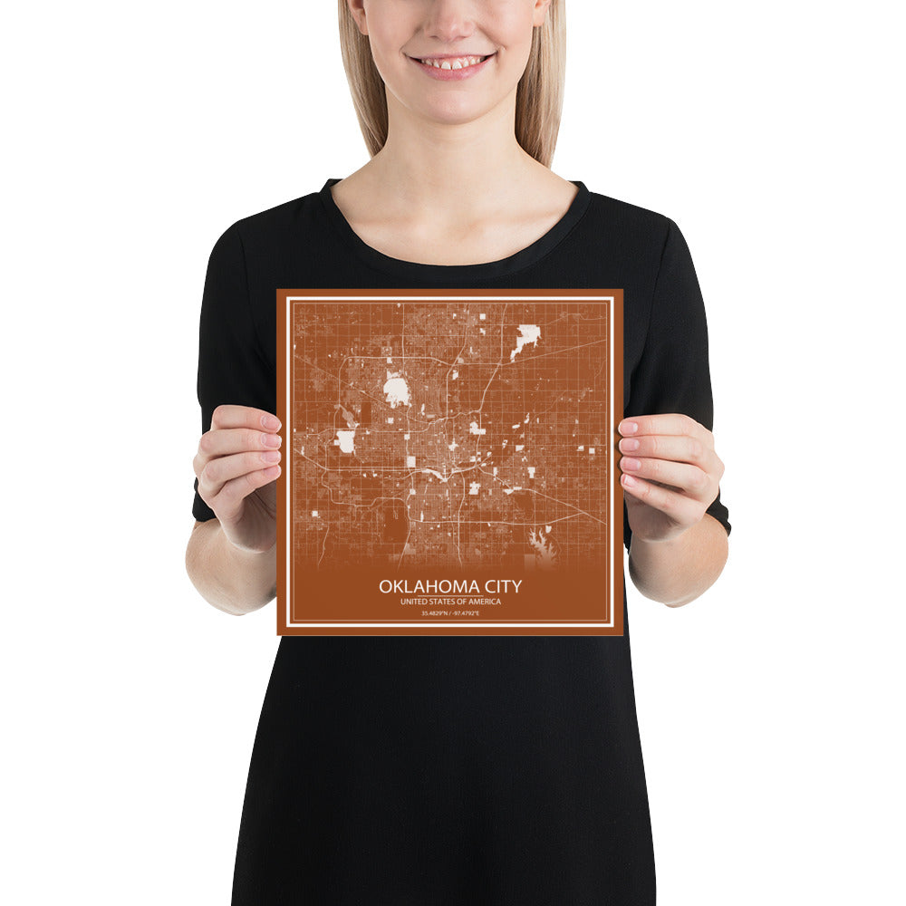 Oklahoma City Brown and White Paper Map