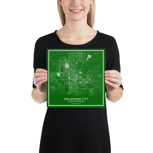 Oklahoma City Green and White Paper Map