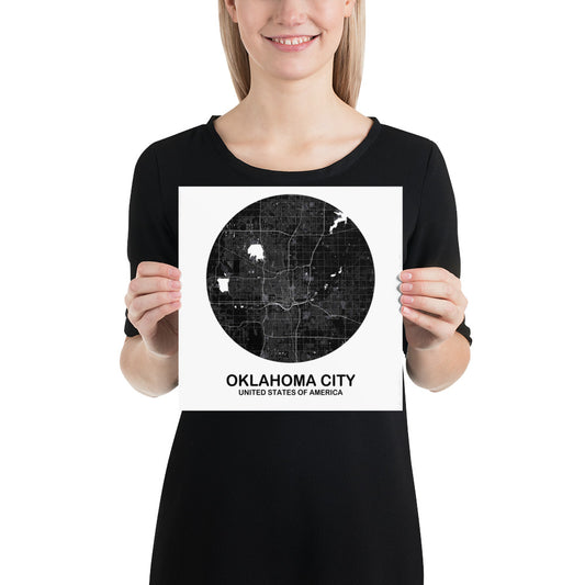 Oklahoma Circular Black on White Paper Map