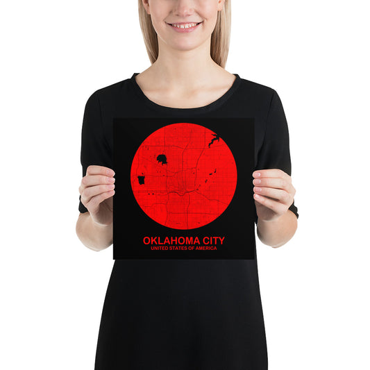 Oklahoma Circular Red on White Paper Map