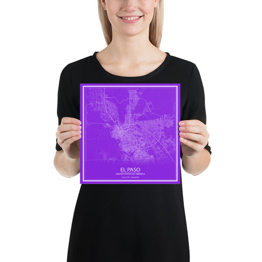 El Paso Purple and White Paper Map