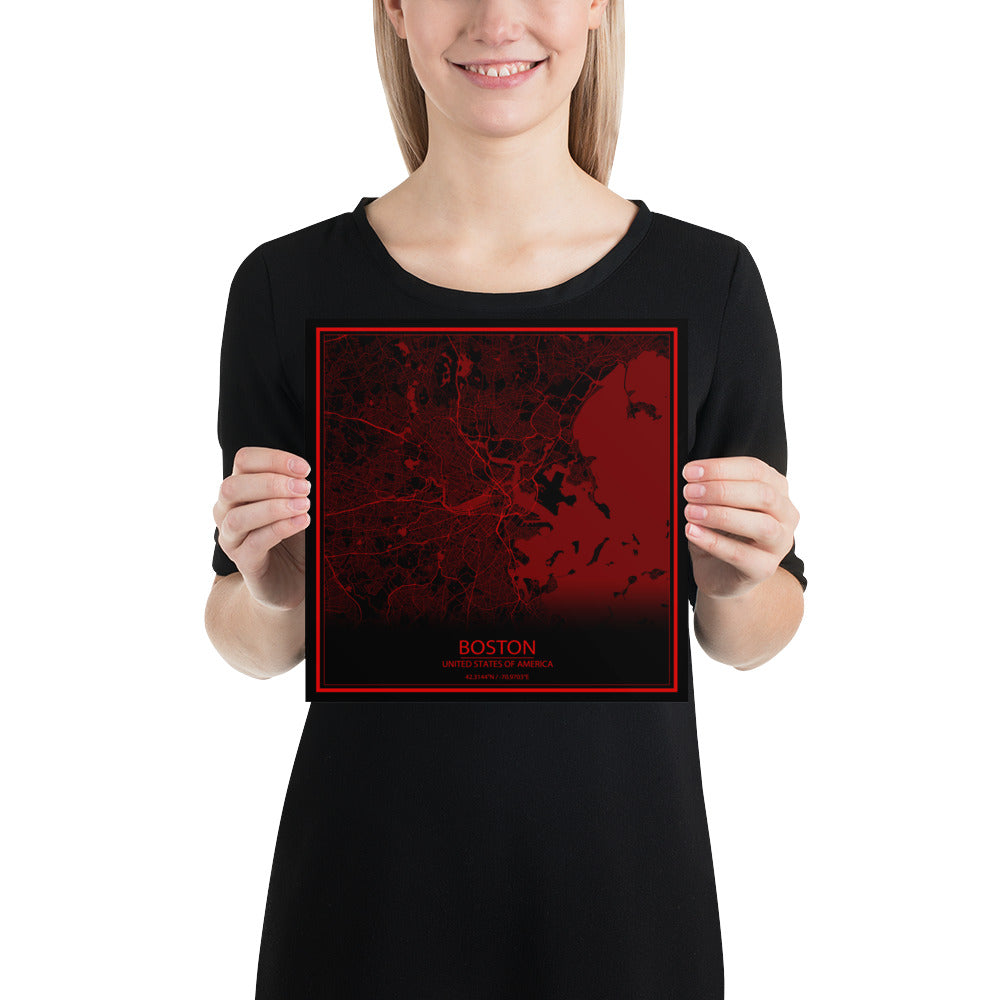 Boston Black and Red Paper Map