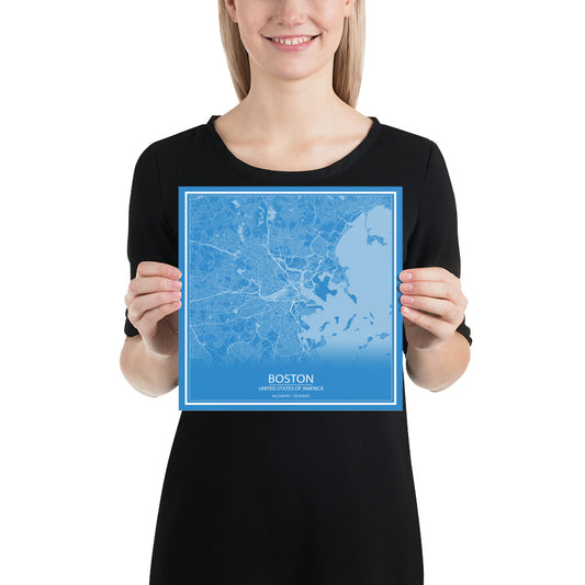 Boston Blue and White Paper Map