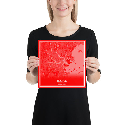 Boston Red and White Paper Map