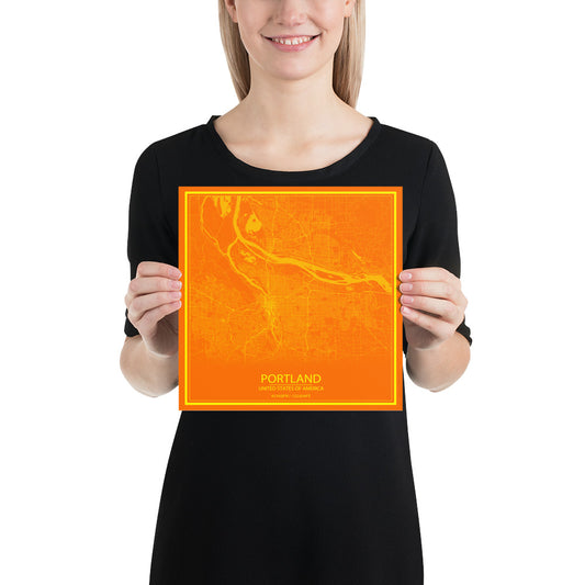 Portland Orange and Yellow Paper Map