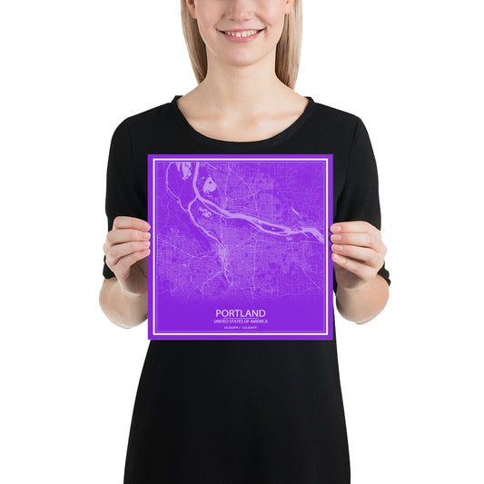 Portland Purple and White Paper Map