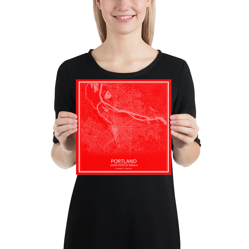 Portland Red and White Paper Map