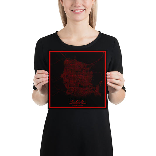 Las Vegas Black and Red Paper Map