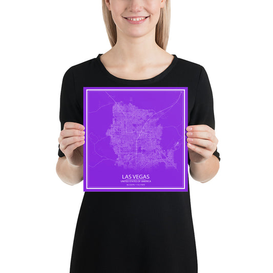 Las Vegas Purple and White Paper Map