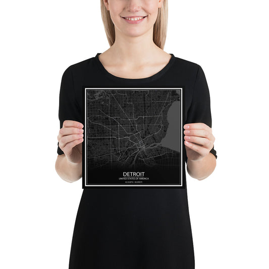 Detroit Black Paper Map