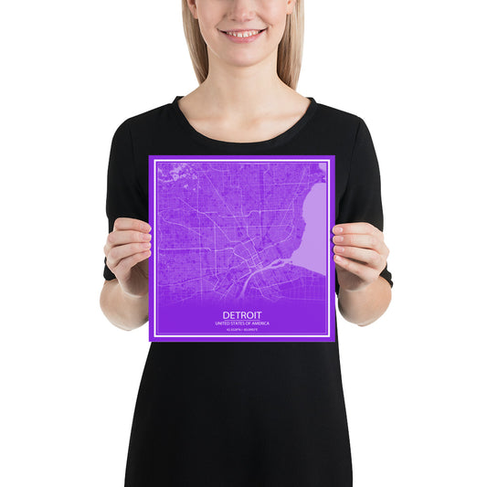 Detroit Purple and White Paper Map