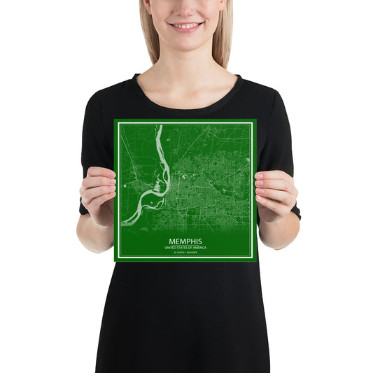 Memphis Green and White Paper Map