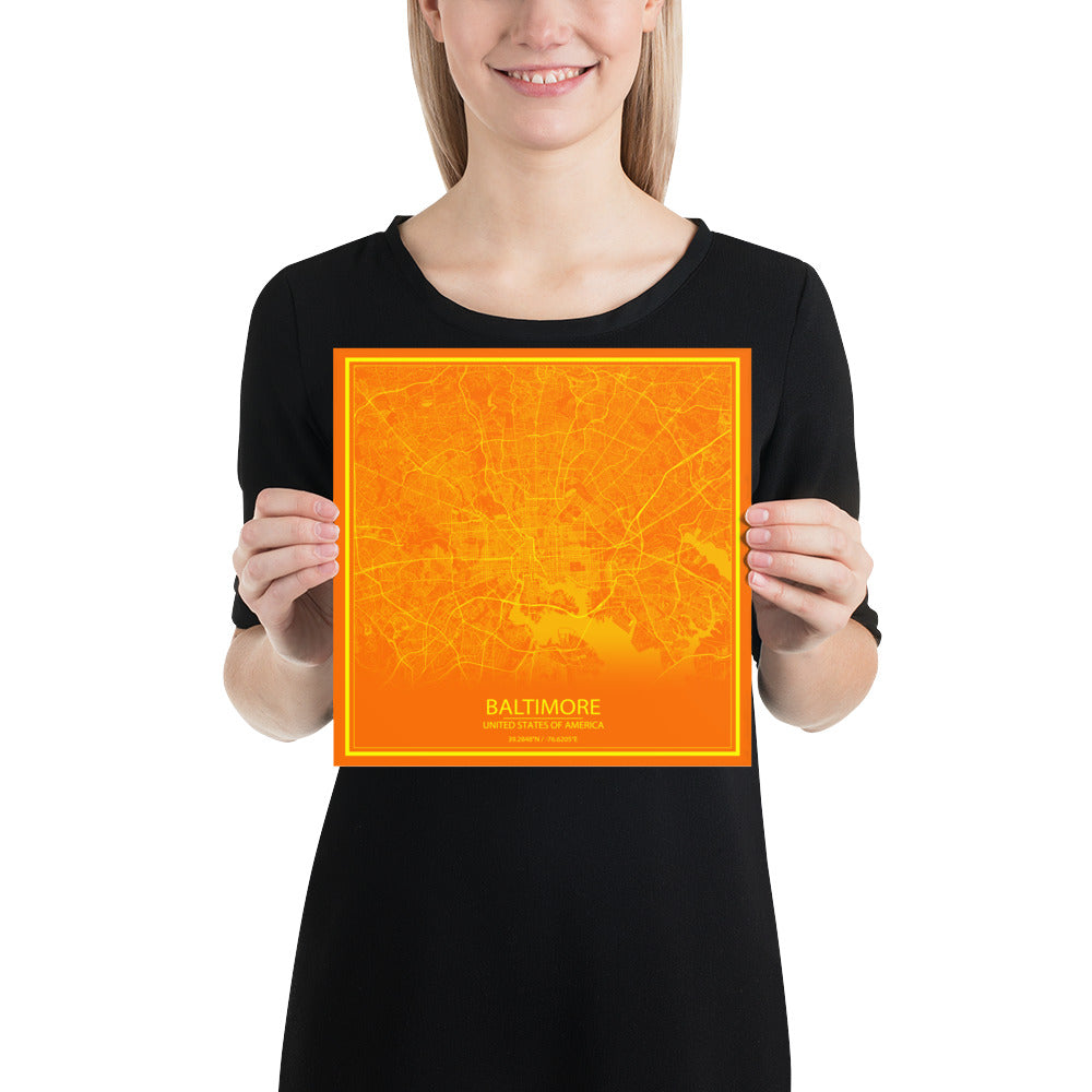 Baltimore Orange and Yellow Paper Map