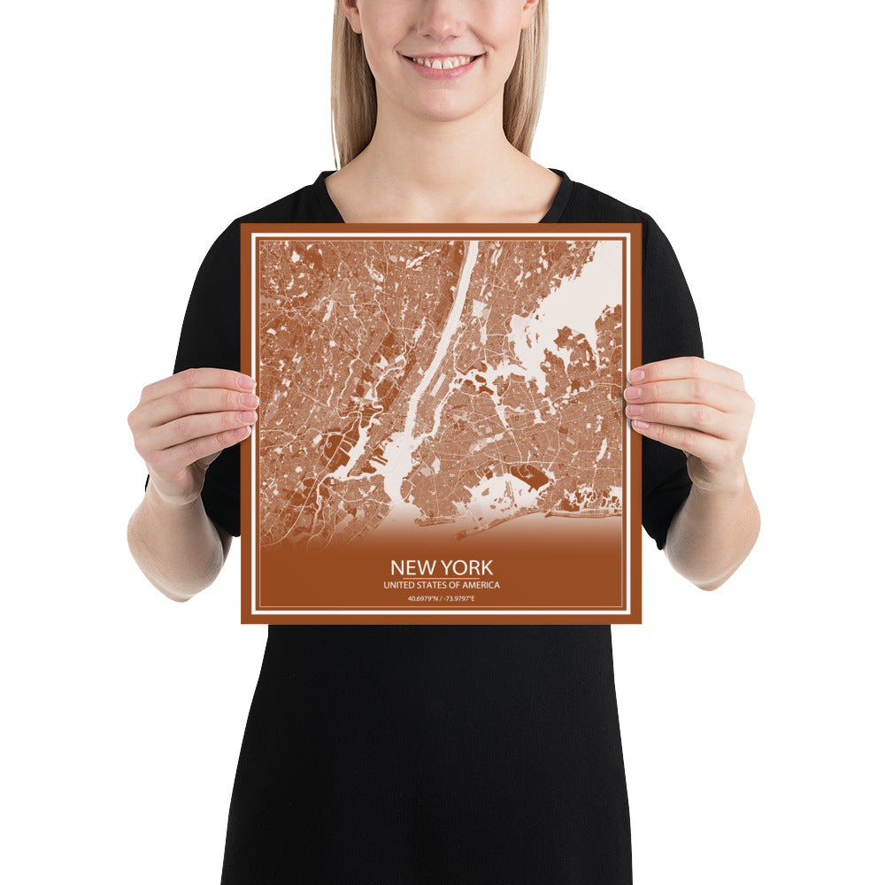 New York Brown and White Paper Map