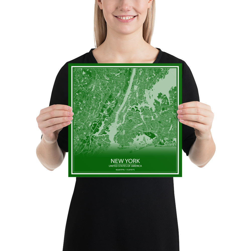 New York Green and White Paper Map