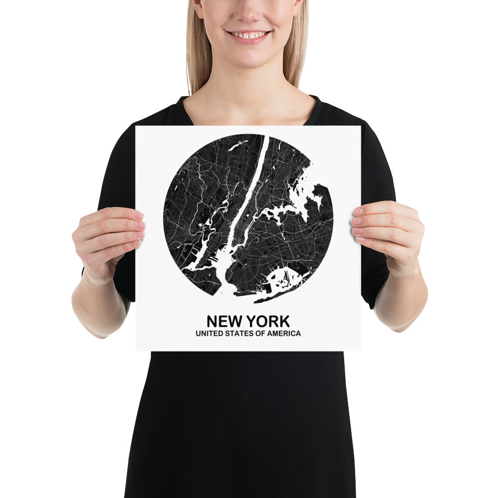 New York Circular Black Paper Map