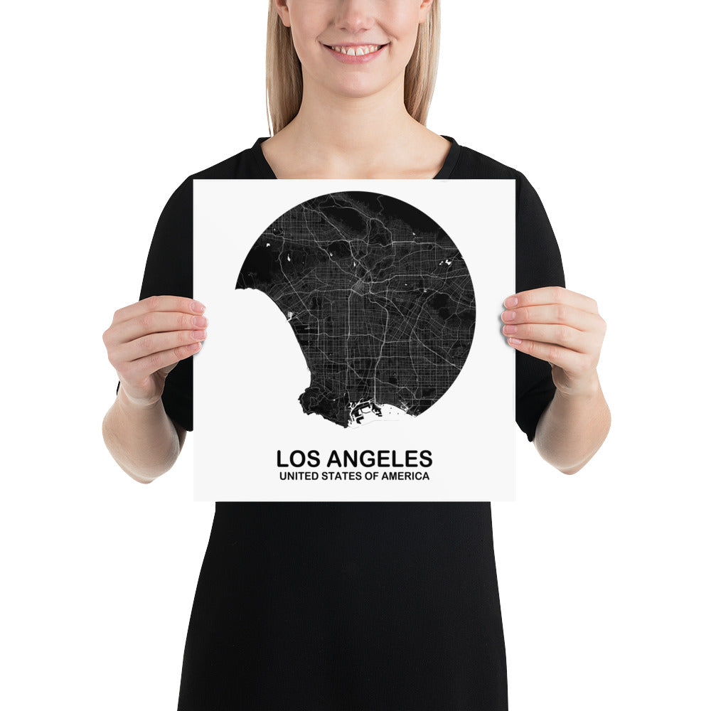 Los Angeles Circular Black Paper Map