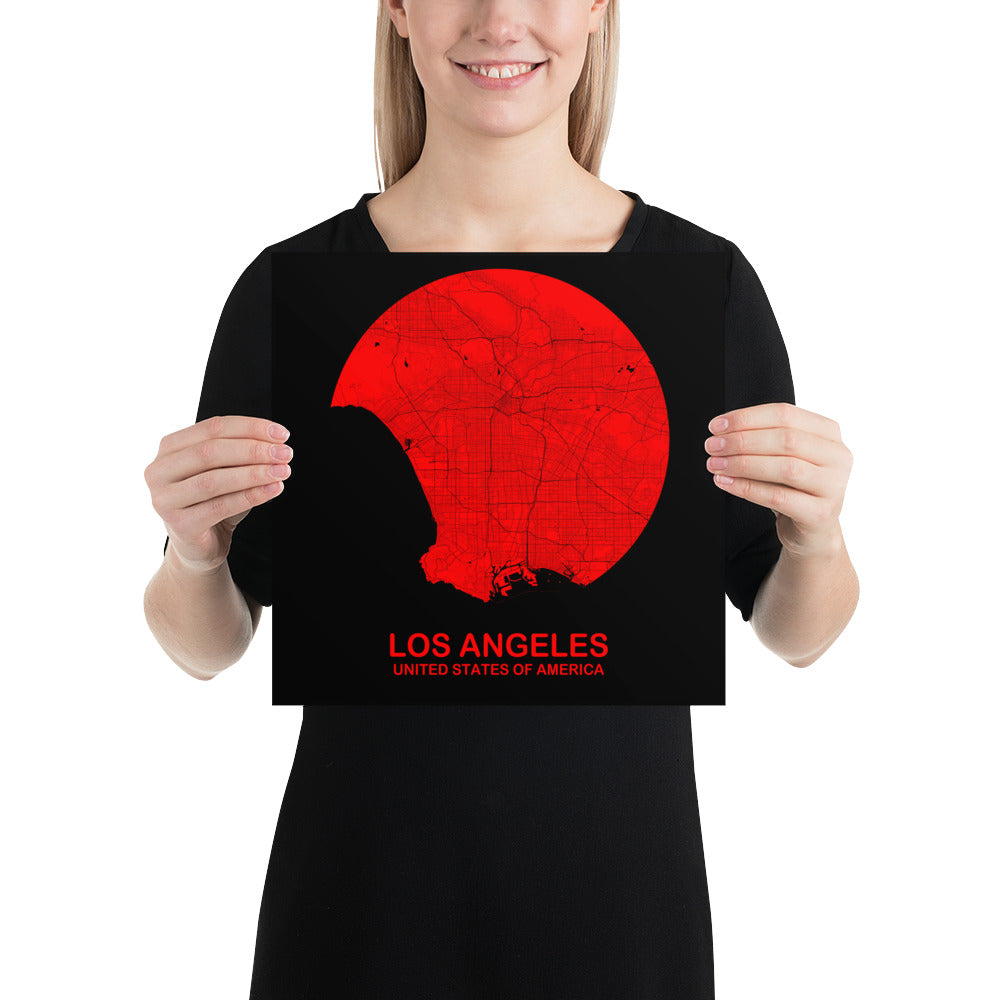 Los Angeles Circular Red Paper Map