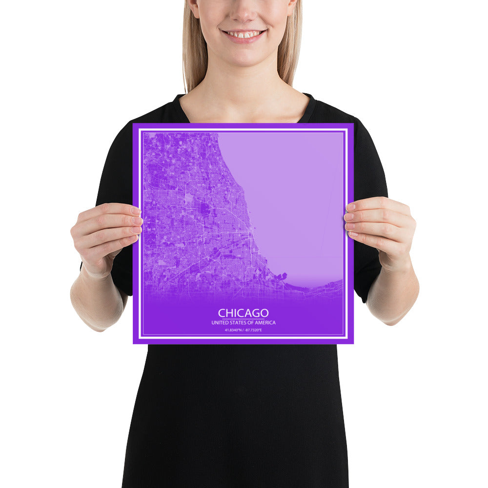 Chicago Purple and White Paper Map