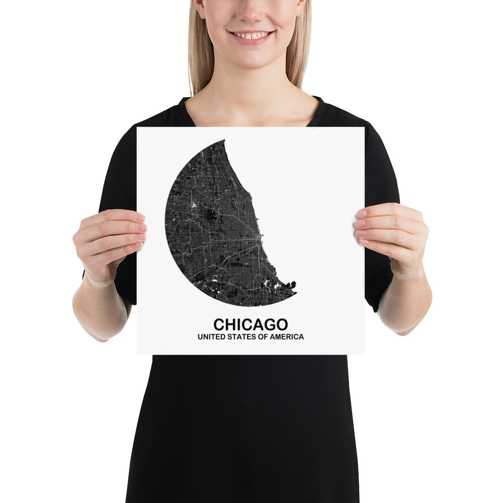 Chicago Circular Black Paper Map