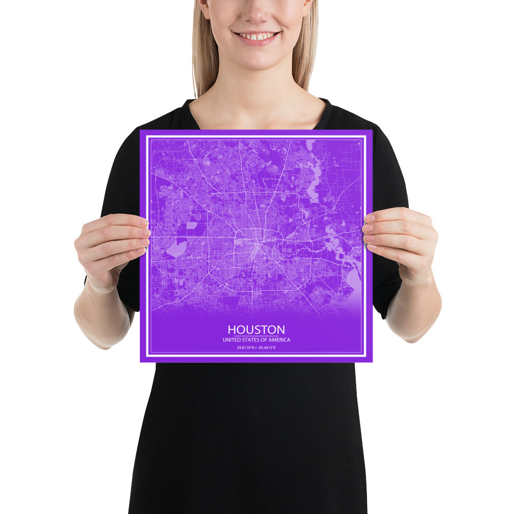 Houston Purple and White Paper Map