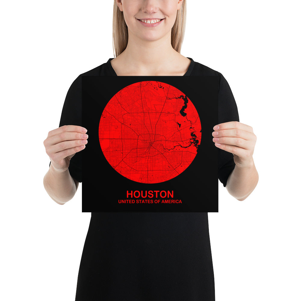 Houston Circular Red Paper Map