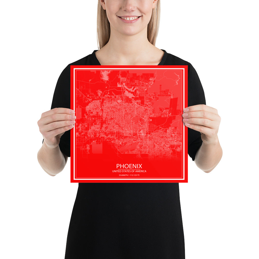 Phoenix Red and White Paper Map