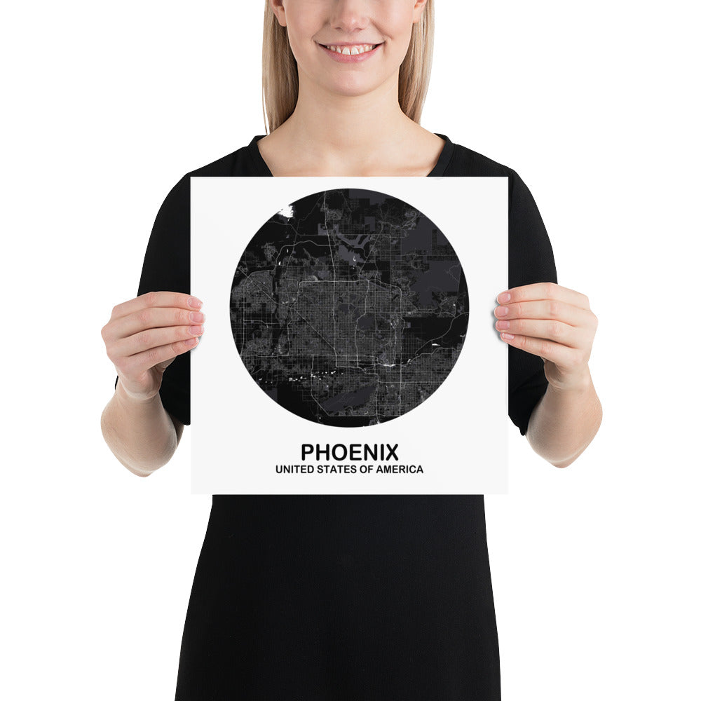 Phoenix Circular Black Paper Map