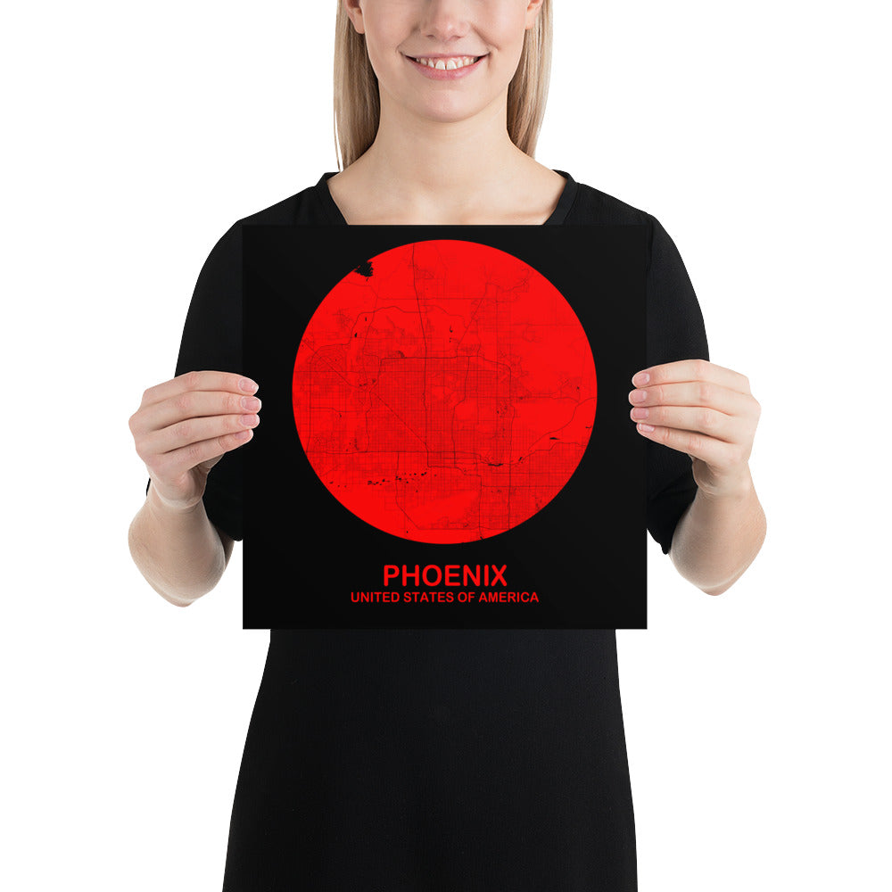 Phoenix Circular Red Paper Map