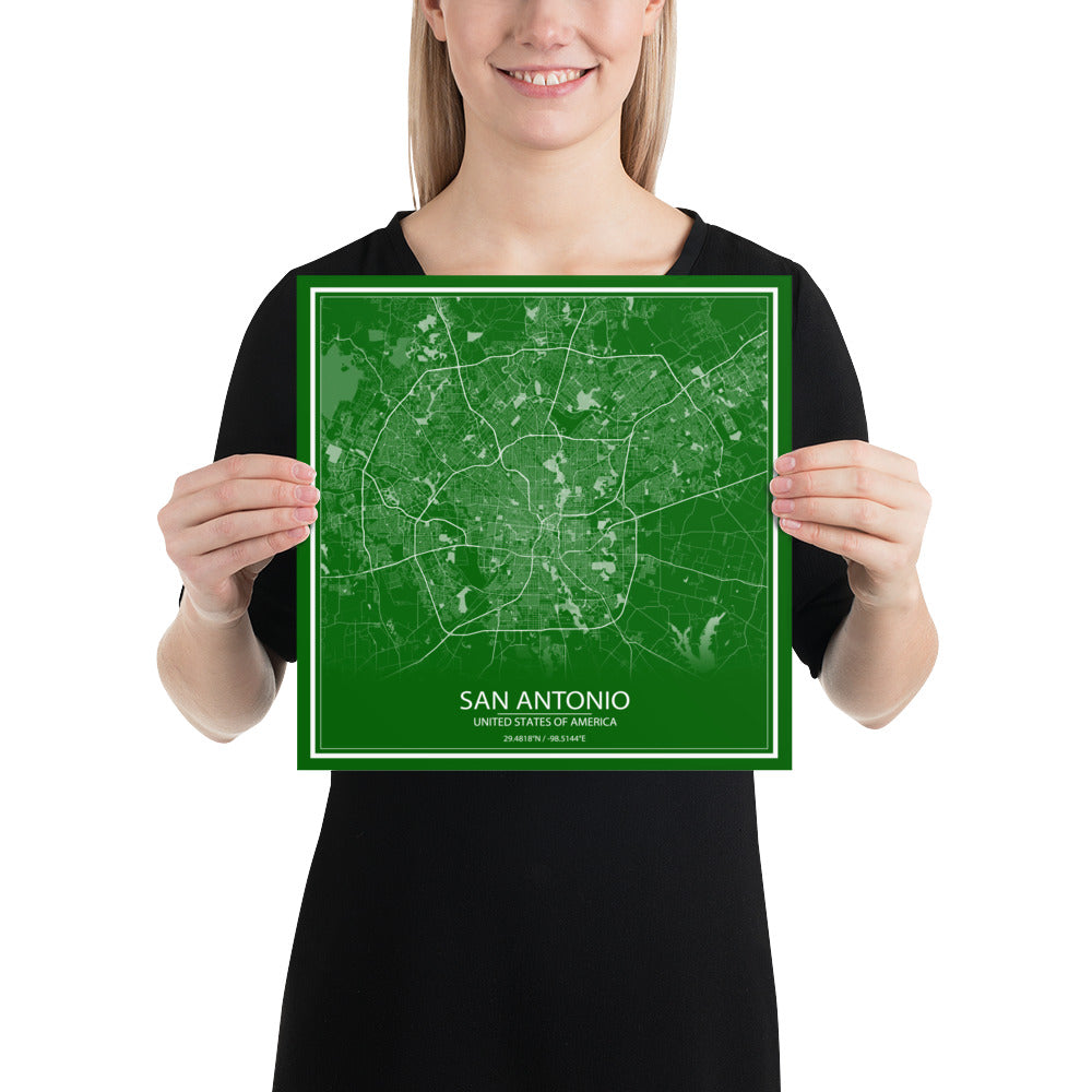 San Antonio Green and White Paper Map