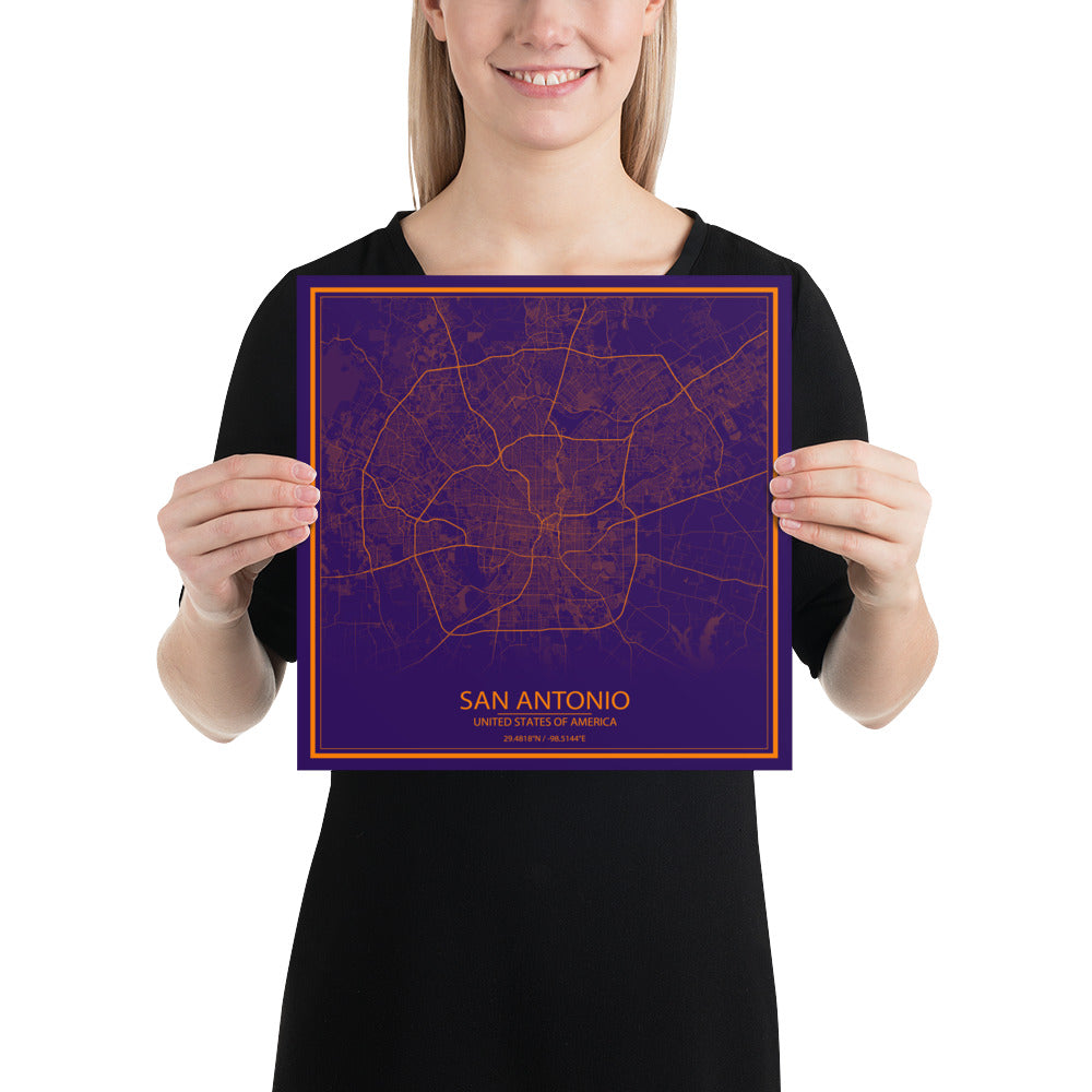 San Antonio Purple and Orange Paper Map