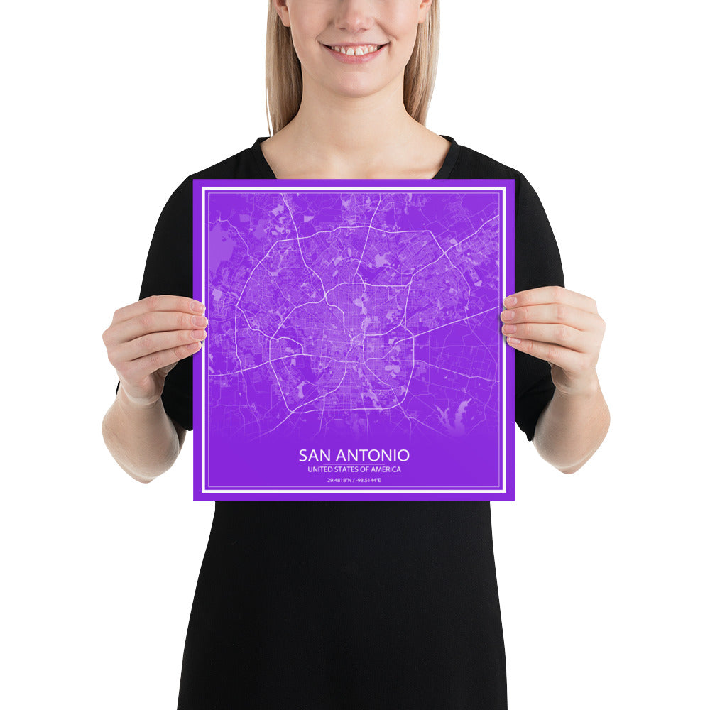 San Antonio Purple and White Paper Map