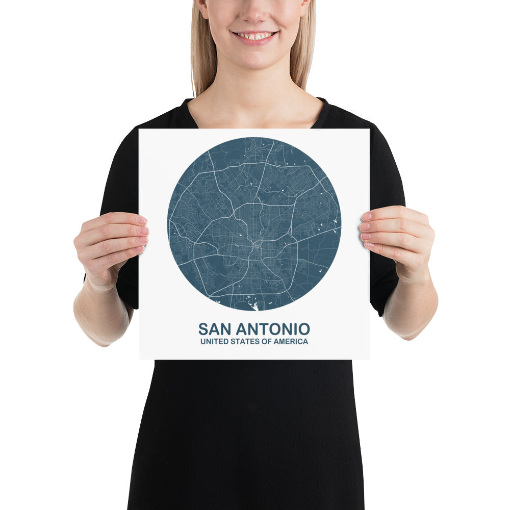 San Antonio Circular Blue Paper Map