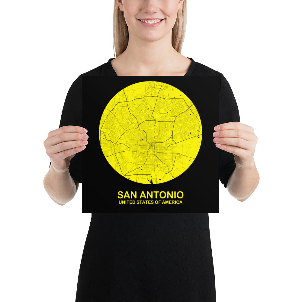 San Antonio Circular Yellow Paper Map