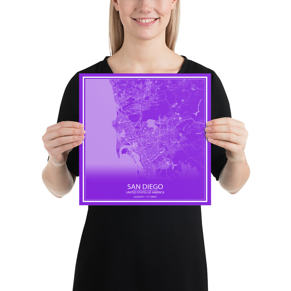 San Diego Purple and White Paper Map