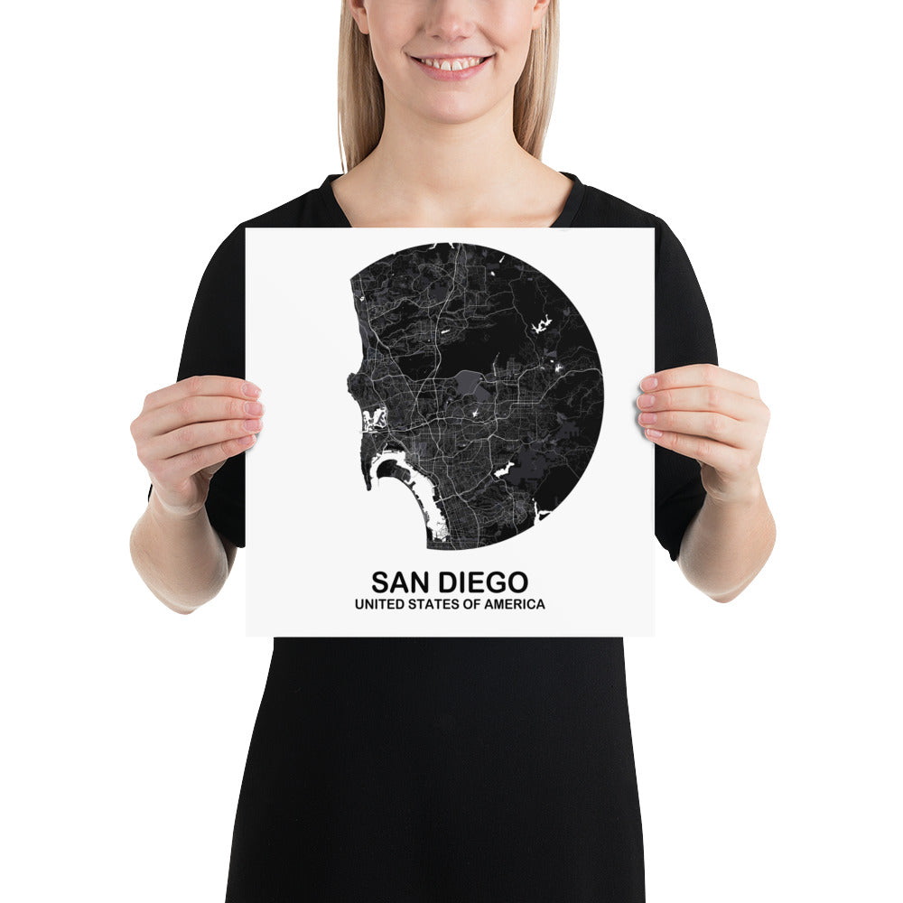 San Diego Circular Black Paper Map