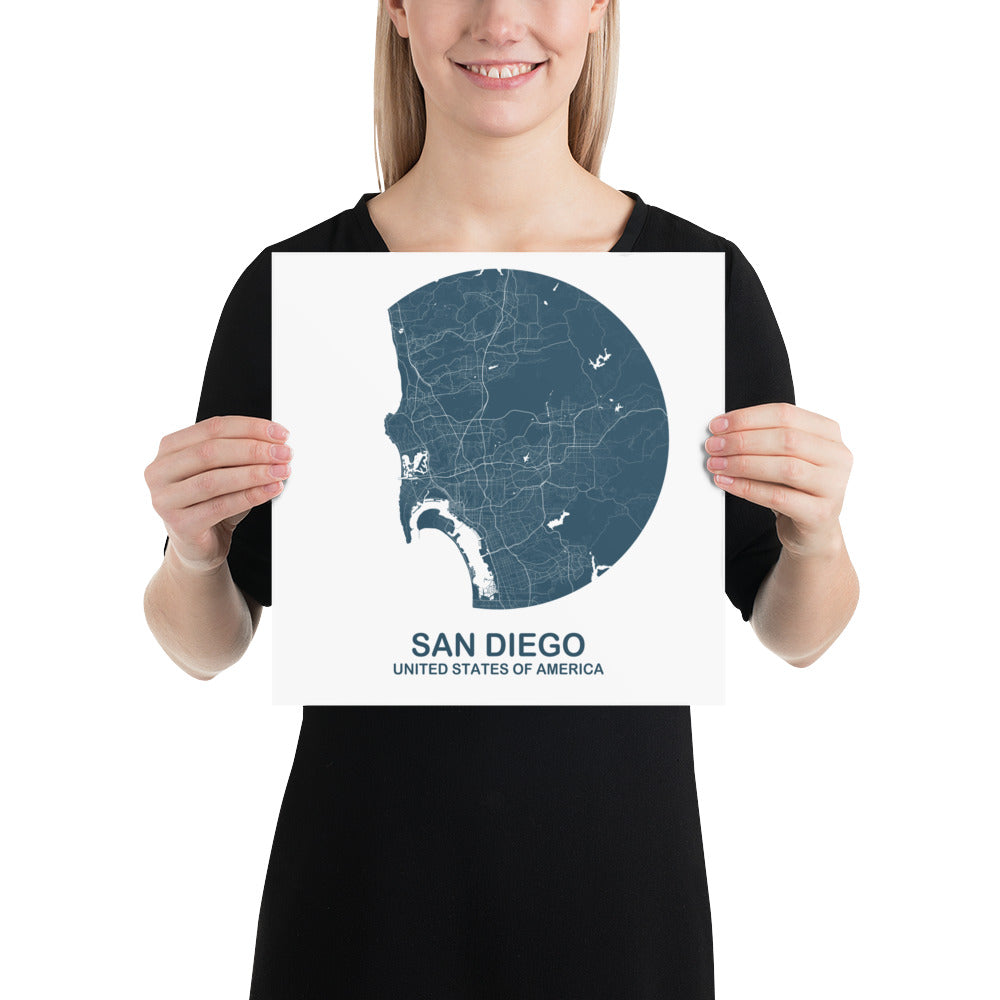 San Diego Circular Blue Paper Map