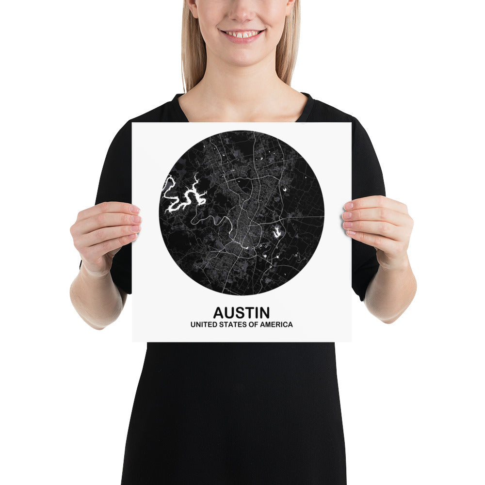 Austin Circular Black Paper Map