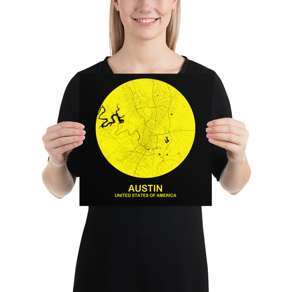 Austin Circular Yellow Paper Map