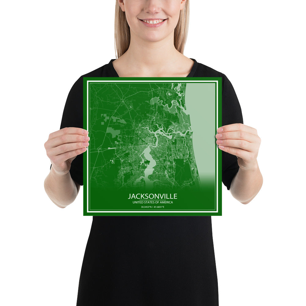 Jacksonville Green and White Paper Map