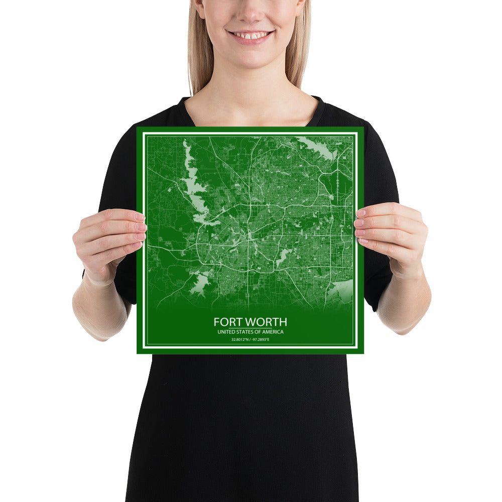 Fort Worth Green and White Paper Map