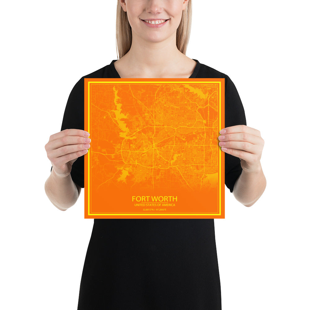 Fort Worth Orange and Yellow Paper Map