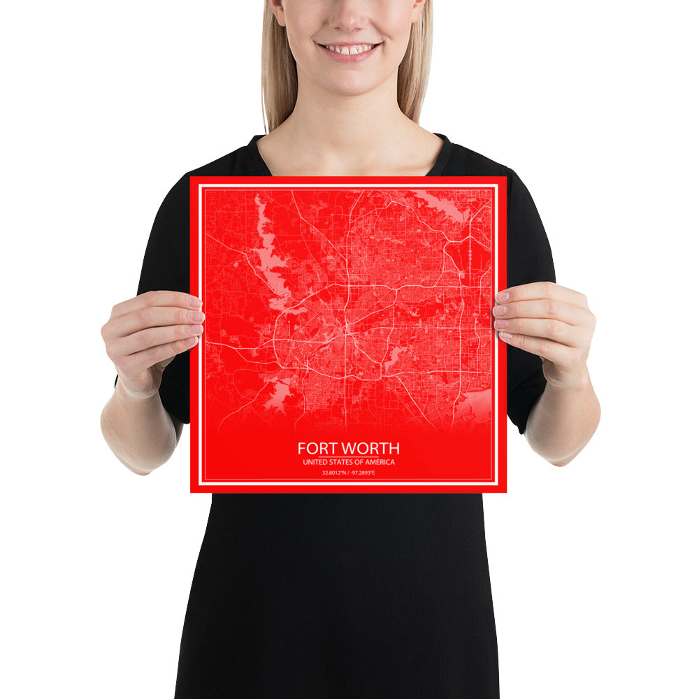 Fort Worth Red and White Paper Map