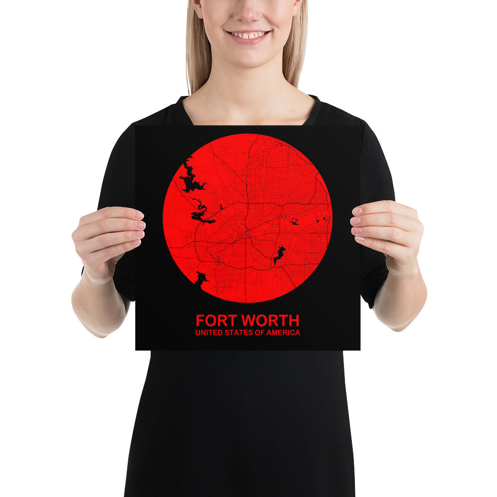 Fort Worth Circular Red Paper Map