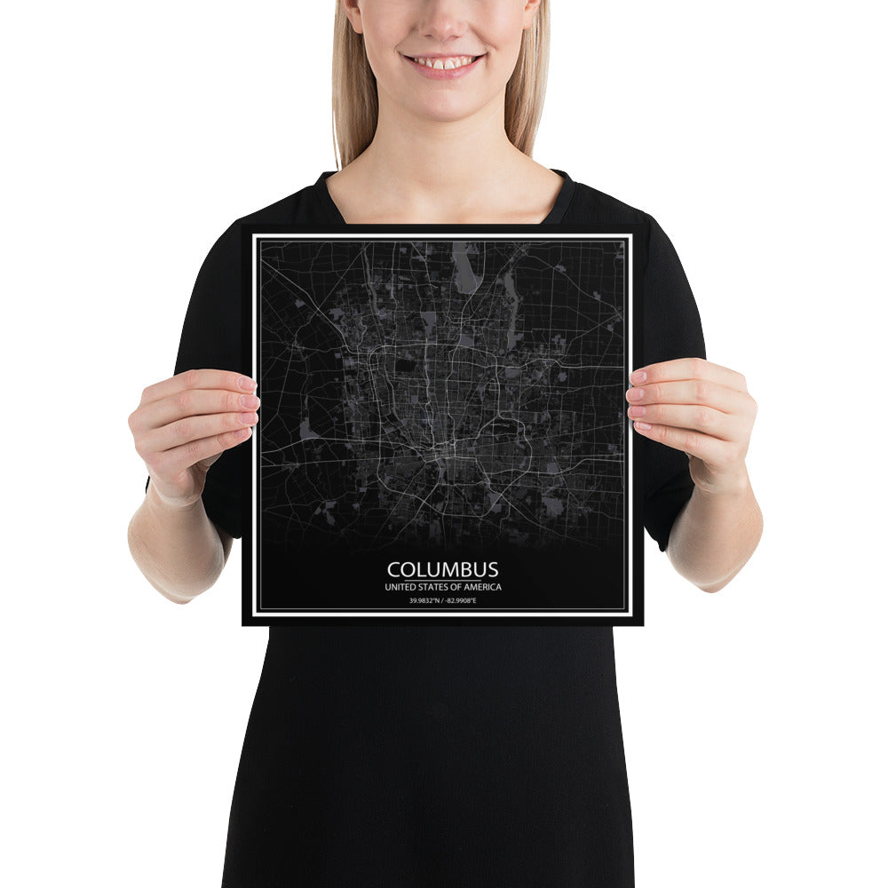 Columbus Black Paper Map