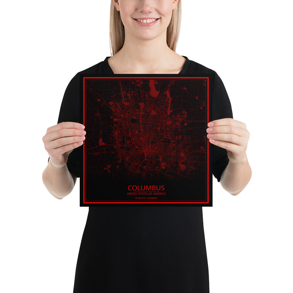 Columbus Black and Red Paper Map