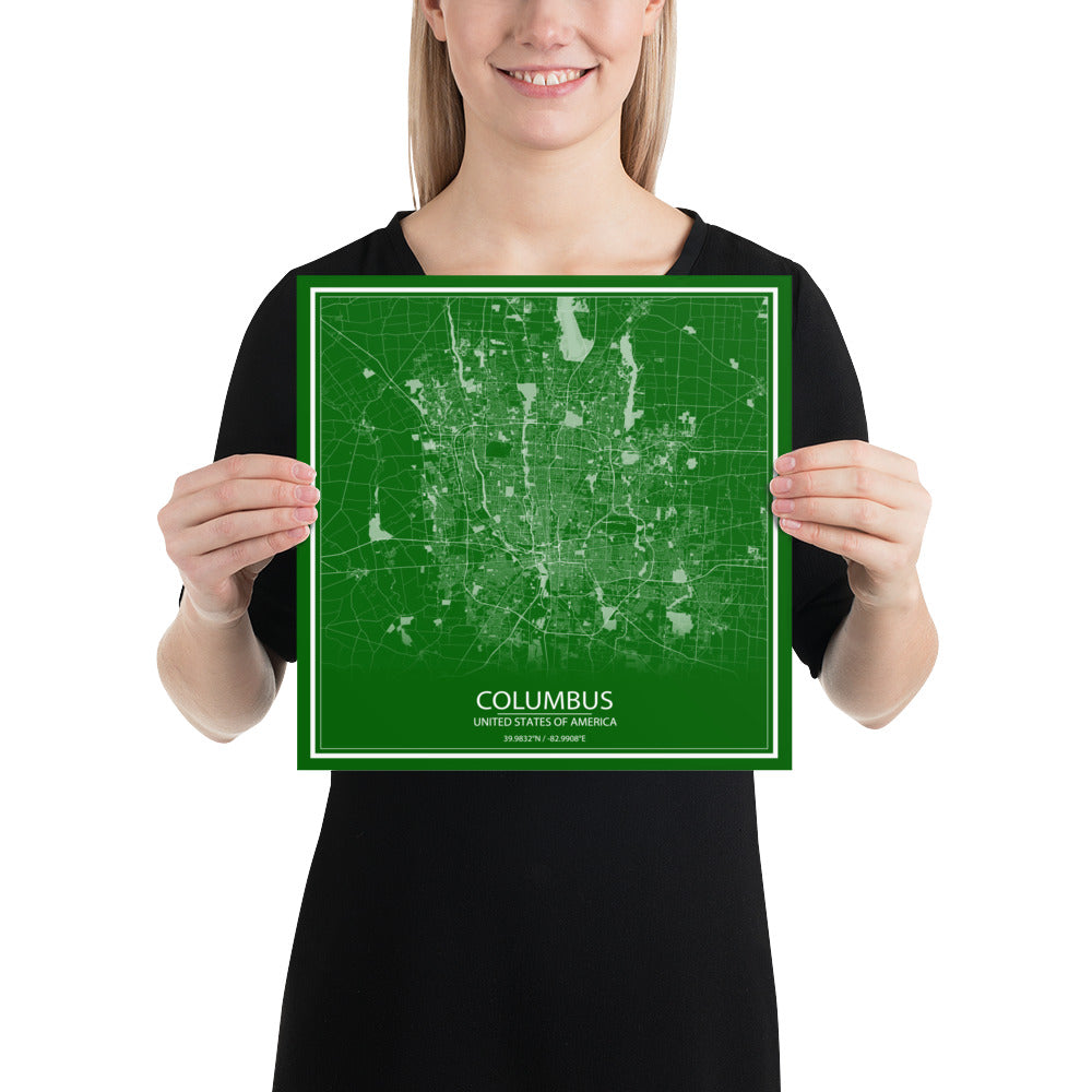 Columbus Green and White Paper Map