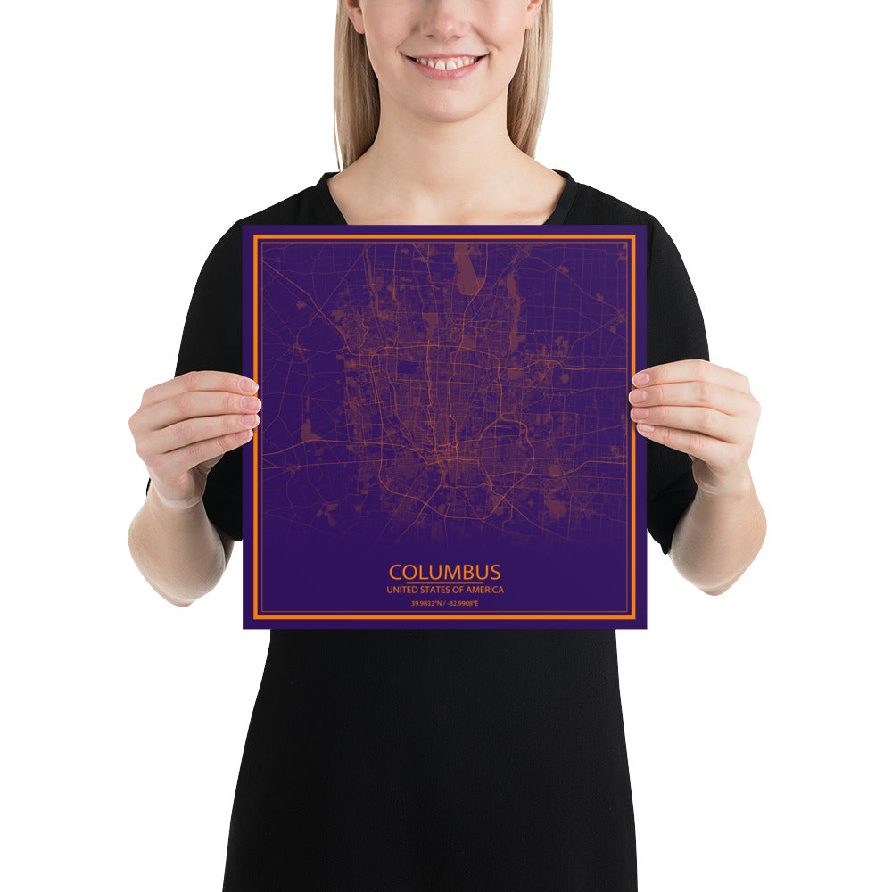 Columbus Purple and Orange Paper Map