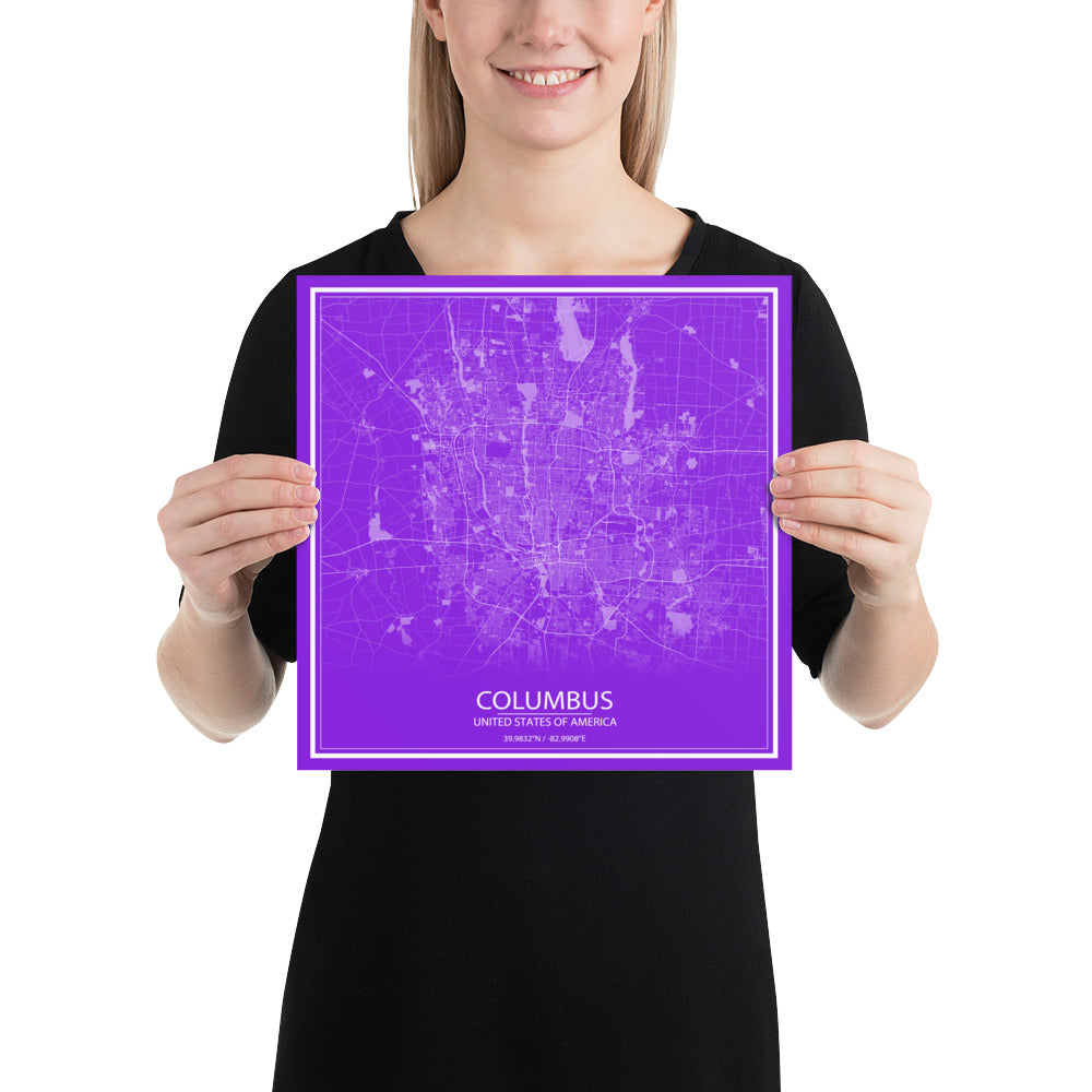 Columbus Purple and White Paper Map