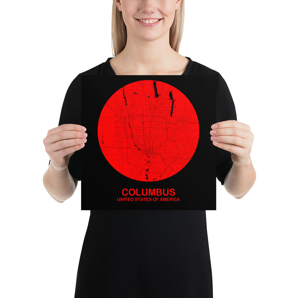 Columbus Circular Red Paper Map